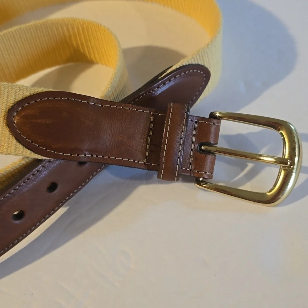Torino Womens Yellow belt with brown leather ENDS Gold Buckle Sz.L